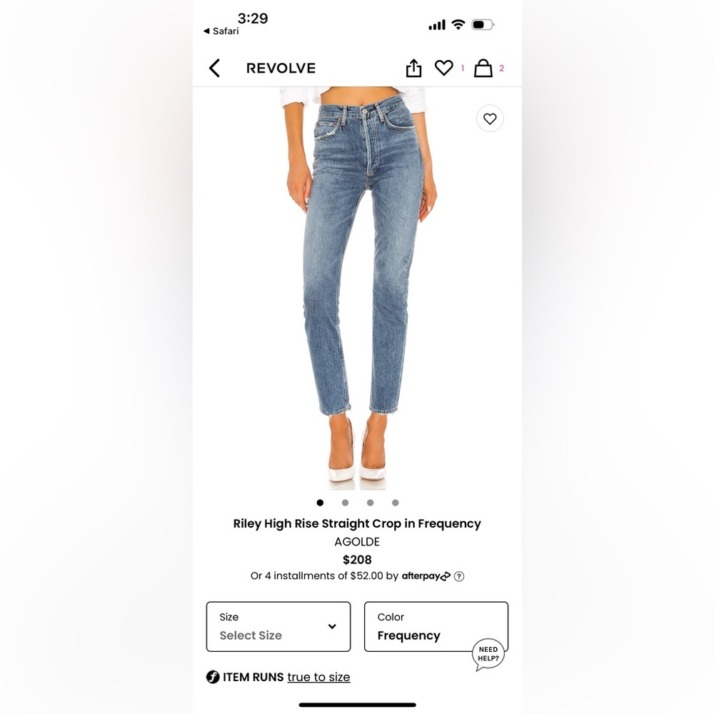 Agolde Riley High Rise Straight Crop Jeans Size 25 never worn